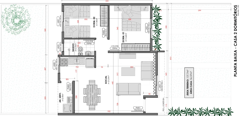 planta baixa casa 2 dormitórios